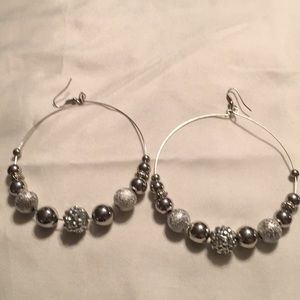 Silver Beaded Hoop Earrings